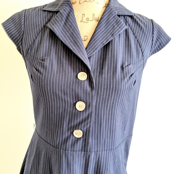 EUC Vintage Calvin Klein Navy Pinstripe Midi Dress - Picture 3 of 8